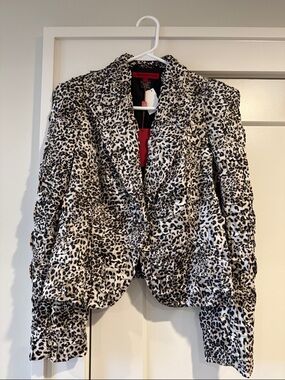 Vivienne Tam NWT Leopard Print Ruffled Women's Blazer Jacket Size 4